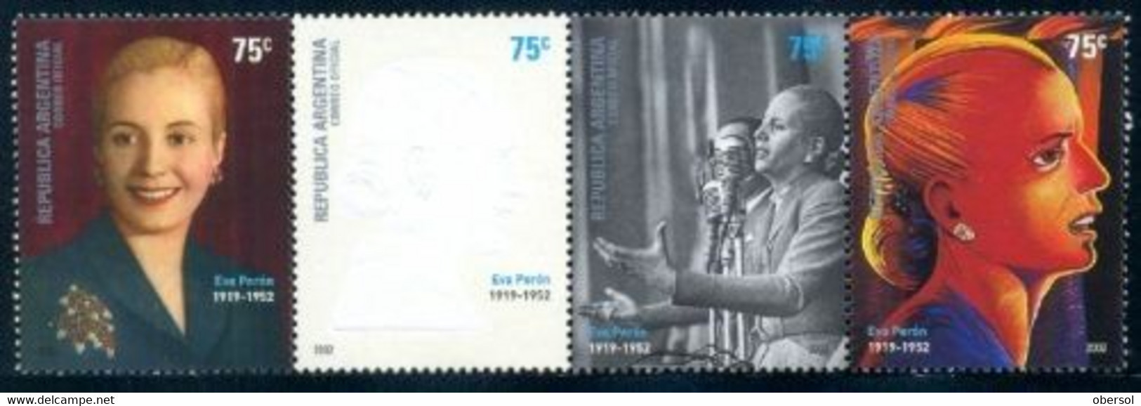 Argentina 2002 Eva Peron 50th Death Anniversary MNH Strip - Unused Stamps