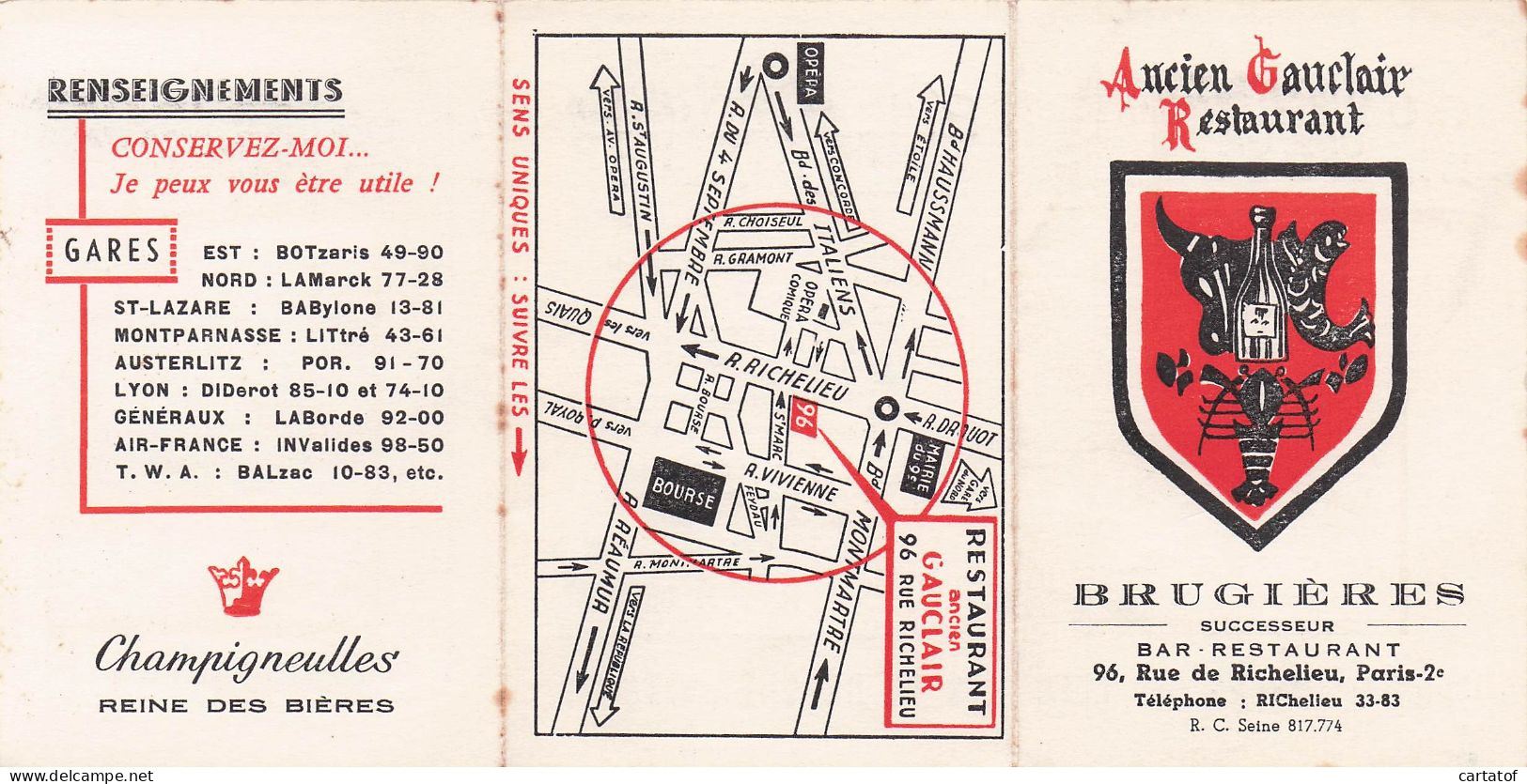 Restaurant ANCIEN GAUCLAIR à BRUGUIERES . Avec Calendrier 1960 - Hotelsleutels (kaarten)
