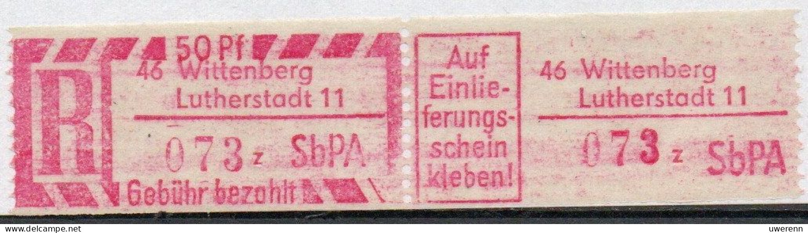 DDR Einschreibemarke Lutherstadt Wittenberg SbPA Postfrisch, EM2B-46-11zII Zh (Mi 2C) - R-Zettel