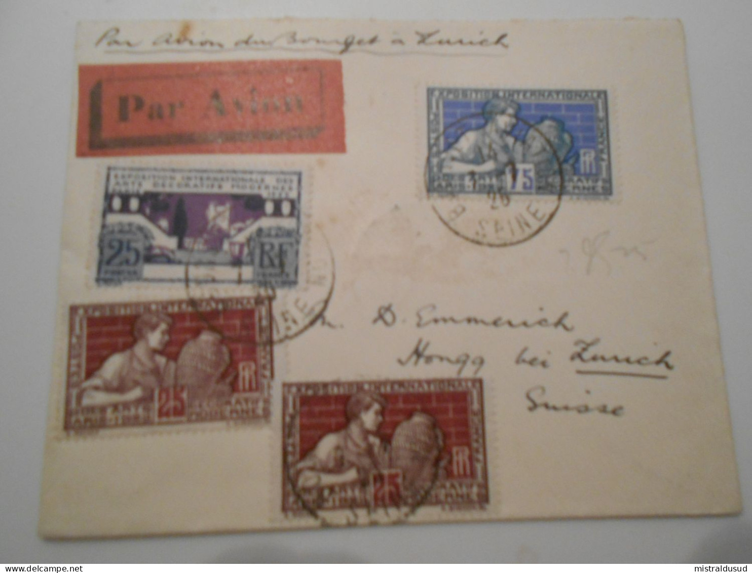 France Poste Aerienne , Lettre Du Bourget 1926 Pour Zuriçh - 1927-1959 Storia Postale