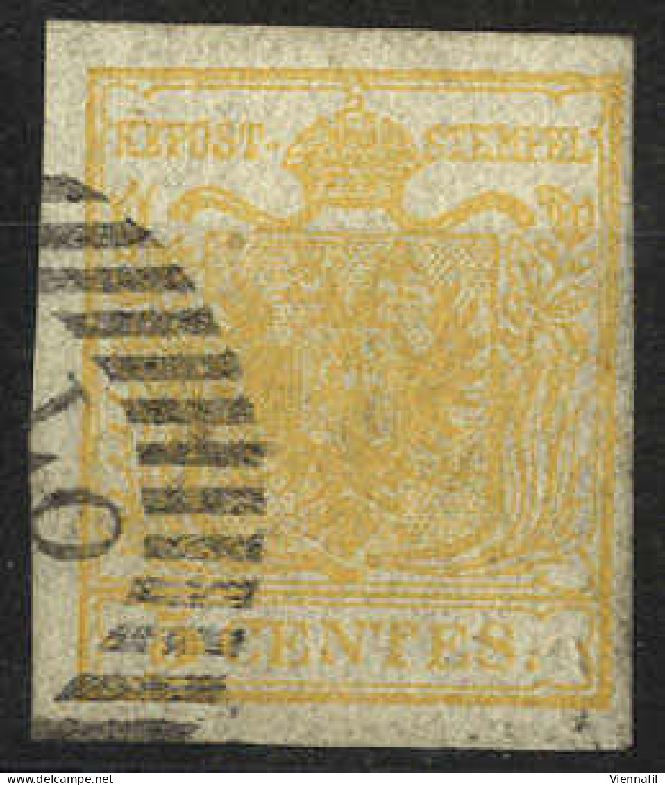 O 1850, 5 Cent. Giallo Ocra, Usato, Cert. Goller (Sass. 1) - Lombardy-Venetia