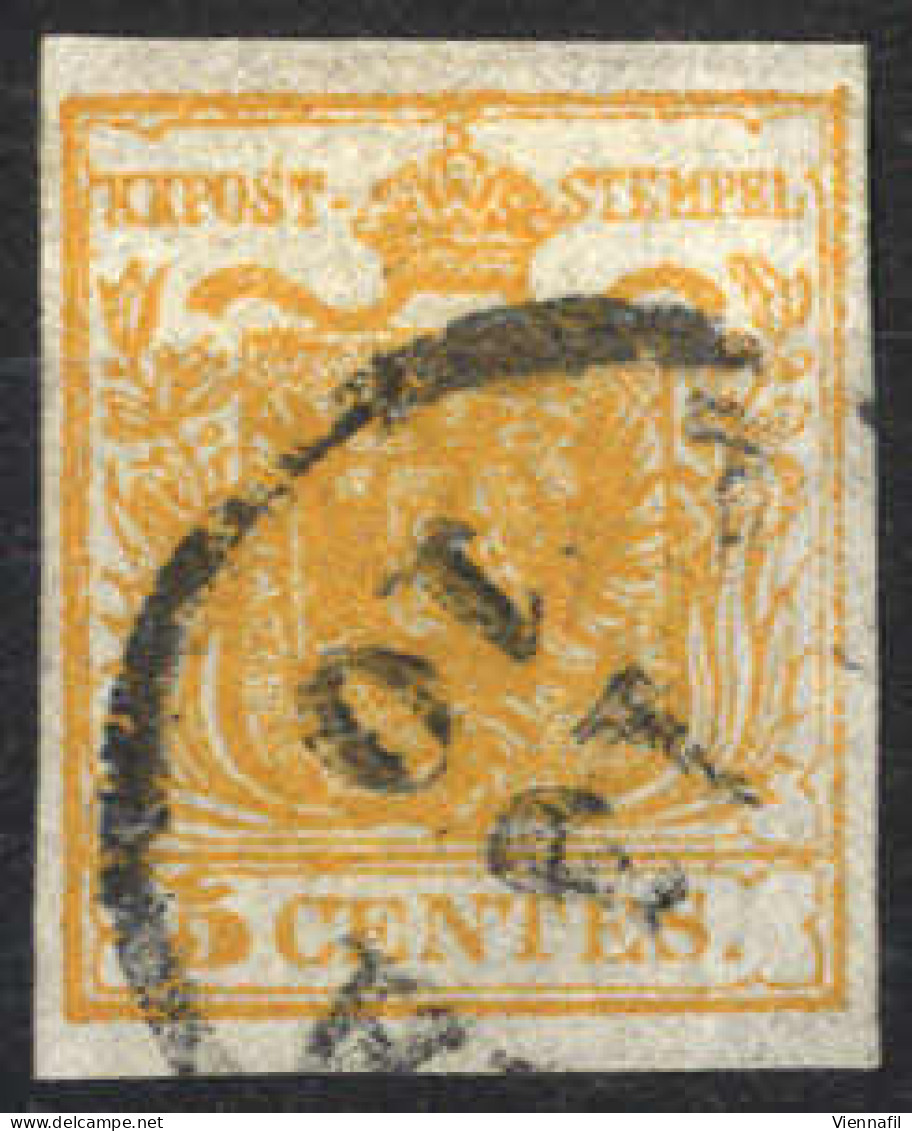 O 1850, 5 Cent. Arancio, Cert. Goller (Sass. 1h) - Lombardy-Venetia