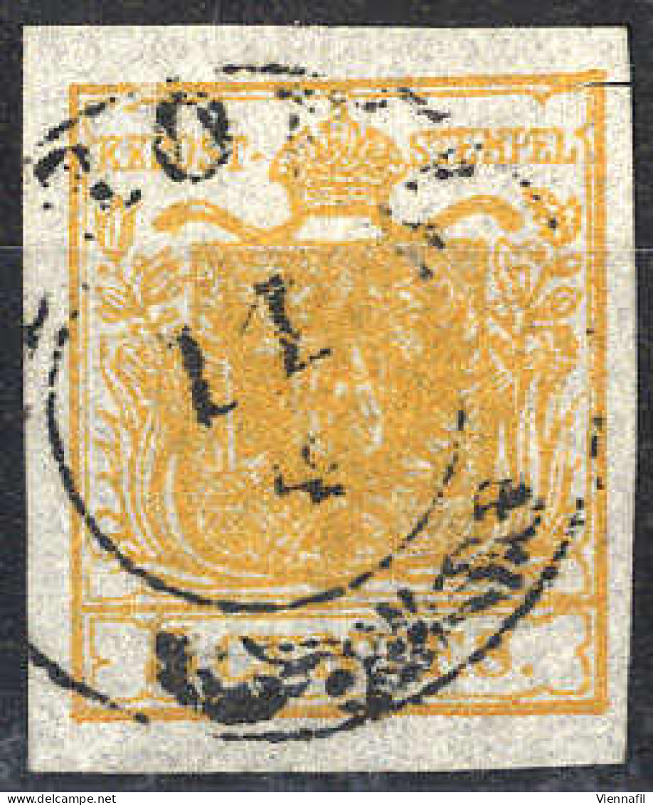 O 1850, 5 Cent. Arancio Carico, Usato, Cert. Steiner (Sass. 1i) - Lombardo-Venetien