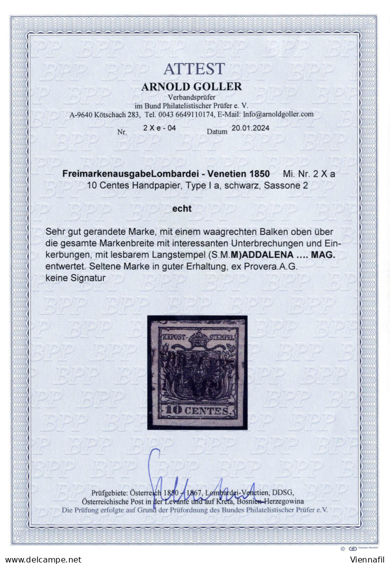 O 1850, 10 Cent. Nero I Tipo Carta A Mano, Usato Con Annullo "(S.M.M)ADDALENA...MAG." E Spazio Tipografico Orizzontale,  - Lombardy-Venetia