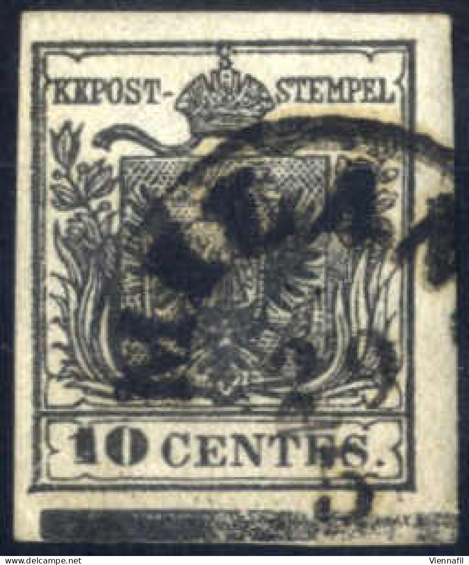 O 1850, 10 Cent. Nero, Tipo I Carta A Mano, Con Spazio Tipografico Orizzontale Inferiore, Annullo "MILAN(O) 29/5", Cert. - Lombardo-Vénétie