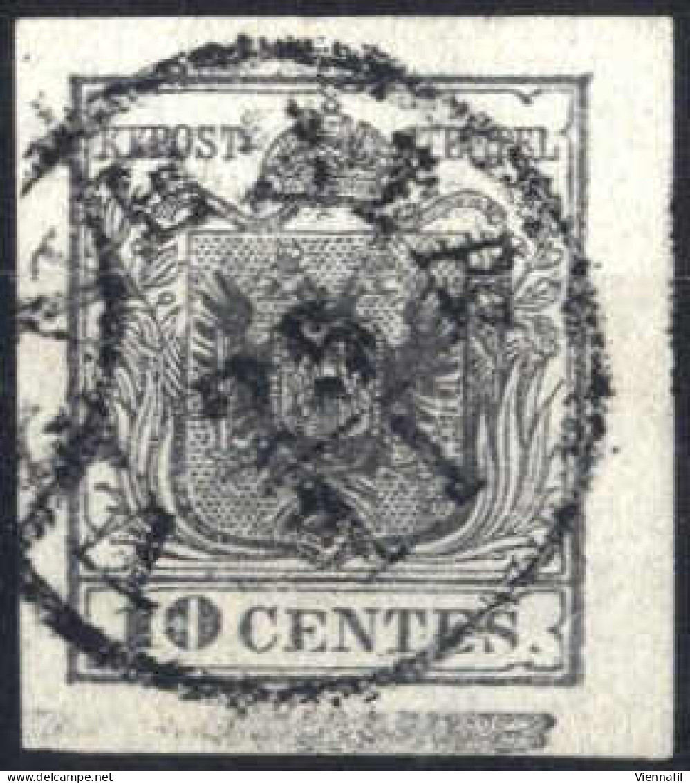 O 1850, 10 Cent. Grigio Nero Carta A Mano Con Spazio Tipografico In Basso, Cert. Enzo Diena, Sass. 2g - Lombardo-Venetien