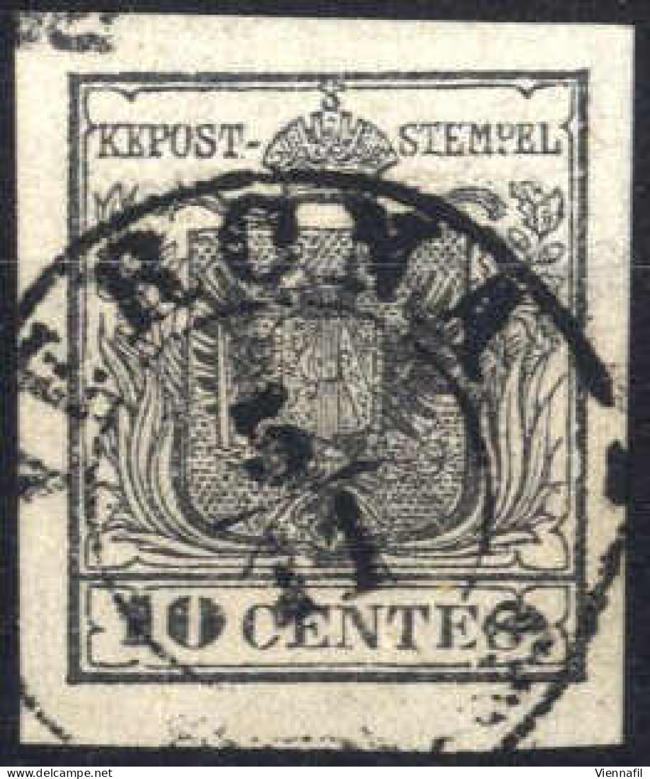O 1850, 10 Cent. Nero Carta A Mano Con Spazio Tipografico In Alto, Firmato Raybaudi, Sass. 2g - Lombardo-Vénétie