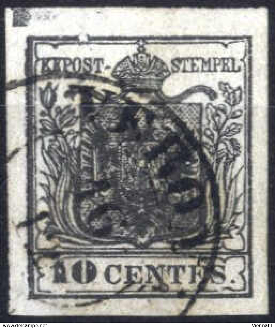 O 1850, 10 Cent. Nero Carta A Mano Con Spazio Tipografico In Alto, Sass. 2g - Lombardo-Venetien