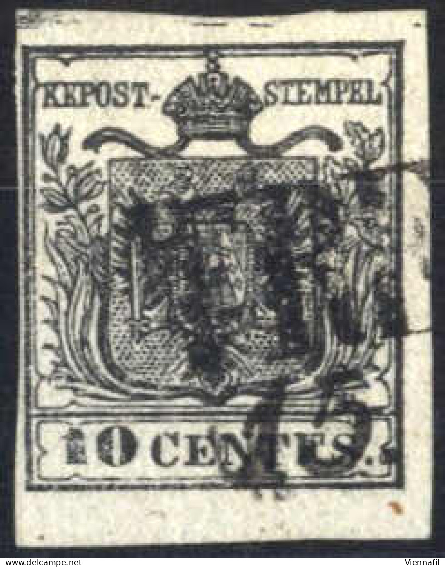 O 1850, 10 Cent. Nero Carta A Mano Con Spazio Tipografico In Alto, Sass. 2g - Lombardo-Vénétie