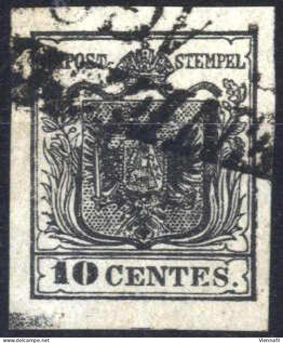 O 1850, 10 Cent. Nero Carta A Mano Con Spazio Tipografico In Basso, Sass. 2g - Lombardy-Venetia