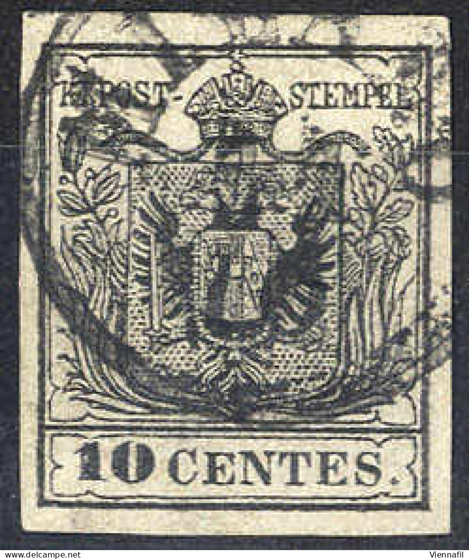 O 1854, 10 Cent. Nero, Carta A Macchina, Cert. Goller (Sass. 19) - Lombardo-Vénétie