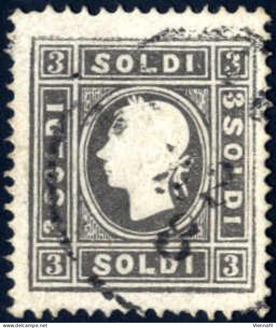 O 1859, 3 Soldi Nero Grigio II Tipo, Ben Centrato E Leggero Annullo; Cert. Goller (Sass. 29a, € 425) - Lombardy-Venetia