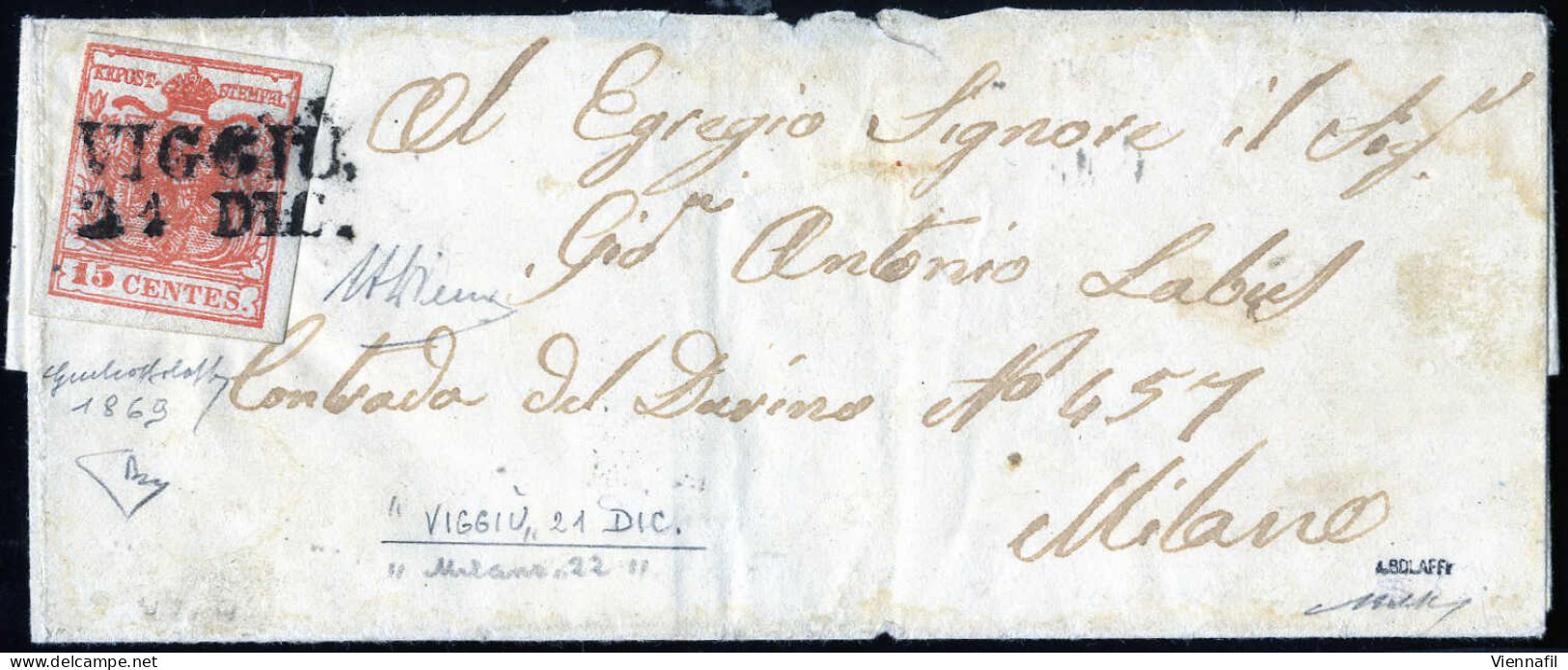 Cover Viggù, (SD Punti 12), Lettera Del 21.12 Per Milano Affrancata Con 15 Cent. Rosso Chiaro III Tipo Carta A Mano, Fir - Lombardo-Venetien