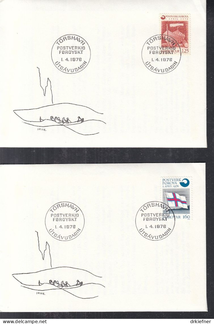 FÄRÖER  21-22, 2 FDC, Gründung Des Postwesens, 1976 - Faeroër