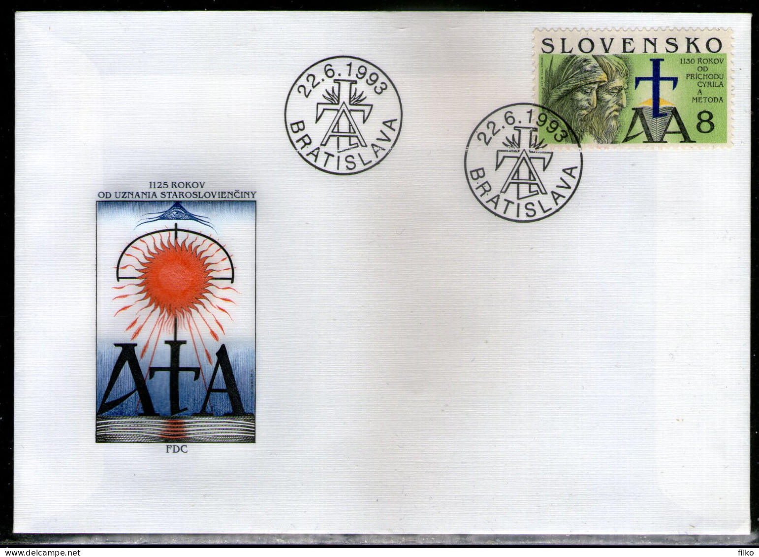 Slovakia,1993,1130 Years Since Arrival Of Cyril And Method,FDC 14 ,,as Scan - Lettres & Documents