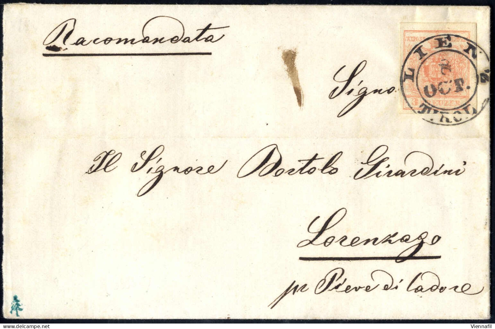 Cover "LIENZ 8 OCT", Brief Frankiert Mit 3 Kr. Rot Type III/MP, Von Lienz Nach Piave Di Cadore, Mi. 3Y - Other & Unclassified