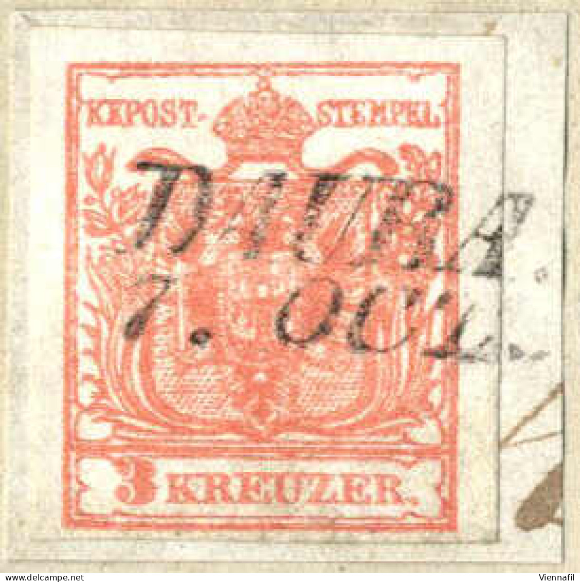 Piece "DAUBA 7. OCT.", Briefstück Frankiert Mit 3 Kr. Rot, 30 Müllerpunkte, Mi. 3 - Sonstige & Ohne Zuordnung