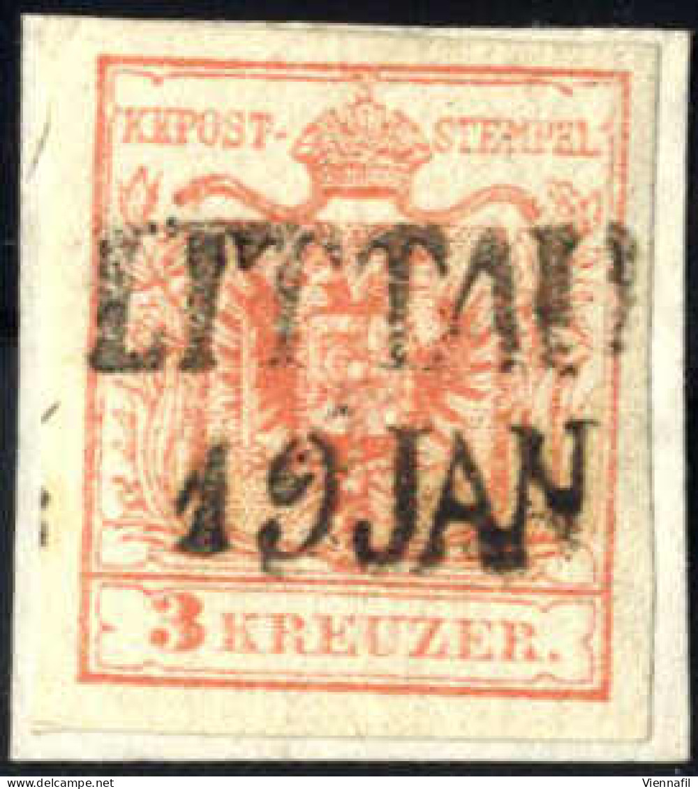 Piece "LITTAU 19 JAN", 1854, Briefstück Frankiert Mit 3 Kr. Rot Type III MP, 15 Müllerpunkte, ANK 3/MP - Altri & Non Classificati