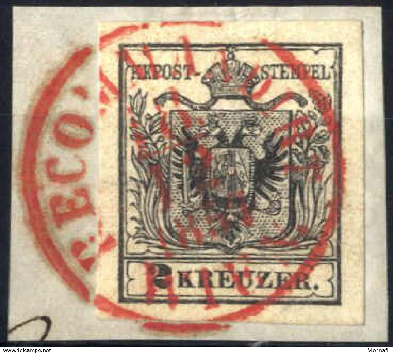 Piece 1850, Briefstück Frankiert Mit 2 Kr. Schwarz In Type III, Entwertet Mit Rotstempel "Wien Recommandirt", ANK 2a - Sonstige & Ohne Zuordnung