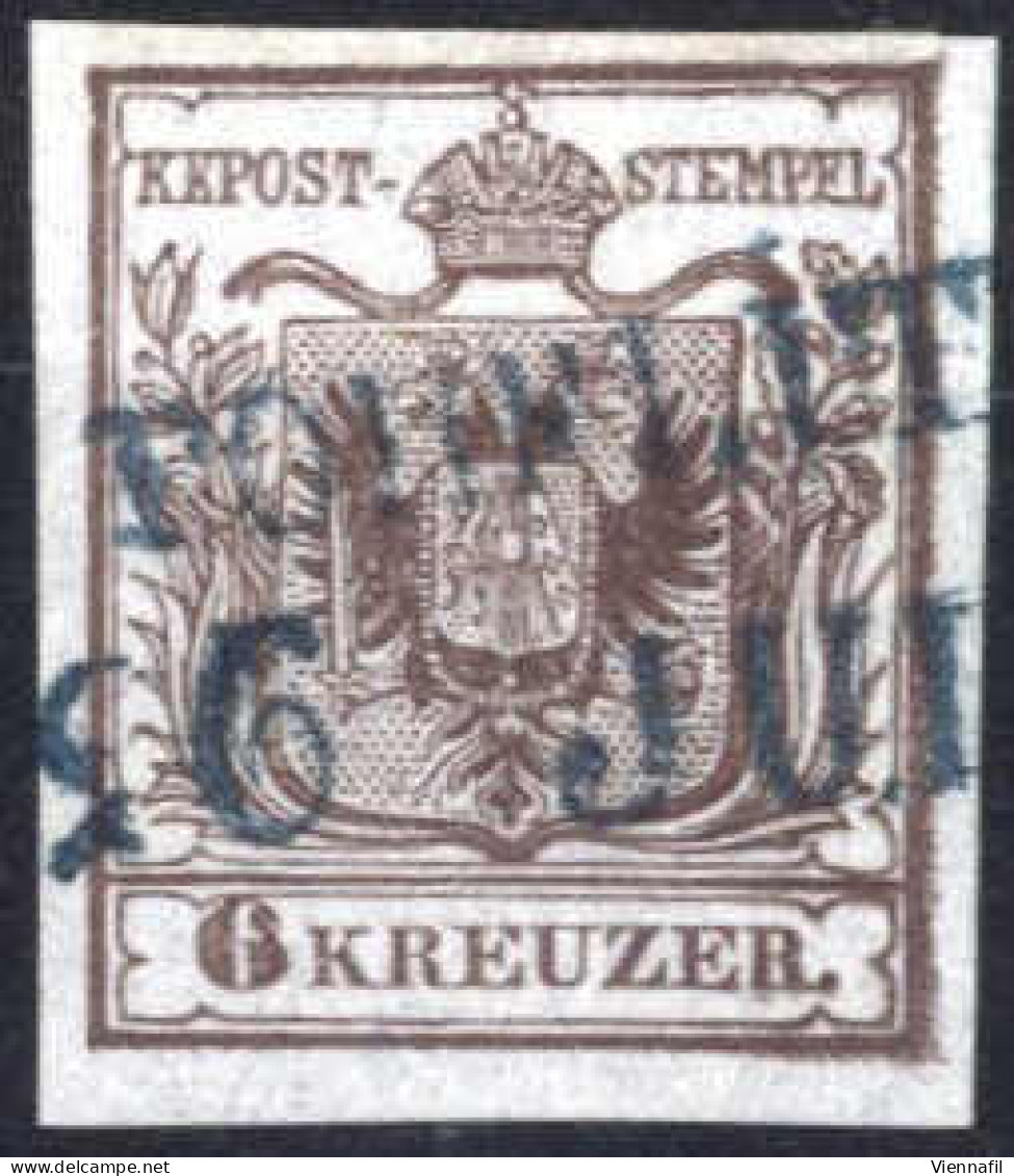 O 1850, 6 Kr. Braun Type Ia Erstdruck Entwertet Mit Blaustempel Porlitz 26.7. (Müller 80 Punkte), ANK 4 HP - Sonstige & Ohne Zuordnung