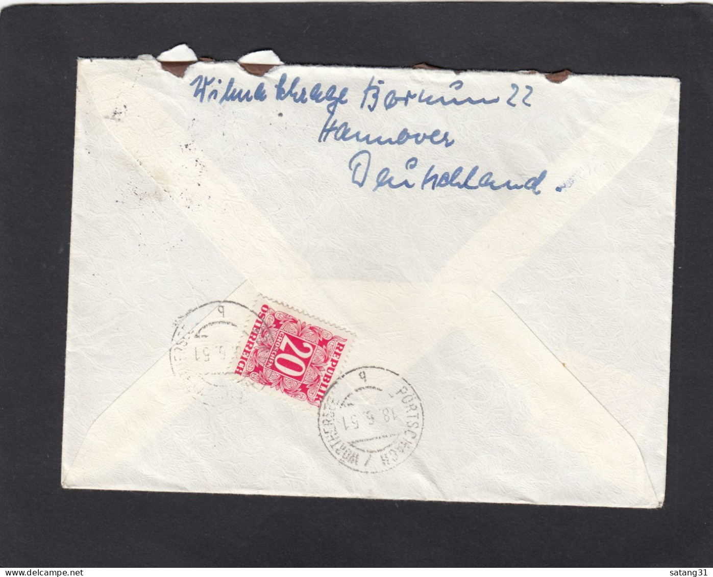 BRIEF MIT LANDPOSTSTEMPEL "HANNOVER-BORNUM" NACH ÖSTERREICH,POSTLAGERND,DAHER NACHGEBÜHRMARKE AUF DER RÜCKSEITE,1951. - Brieven En Documenten