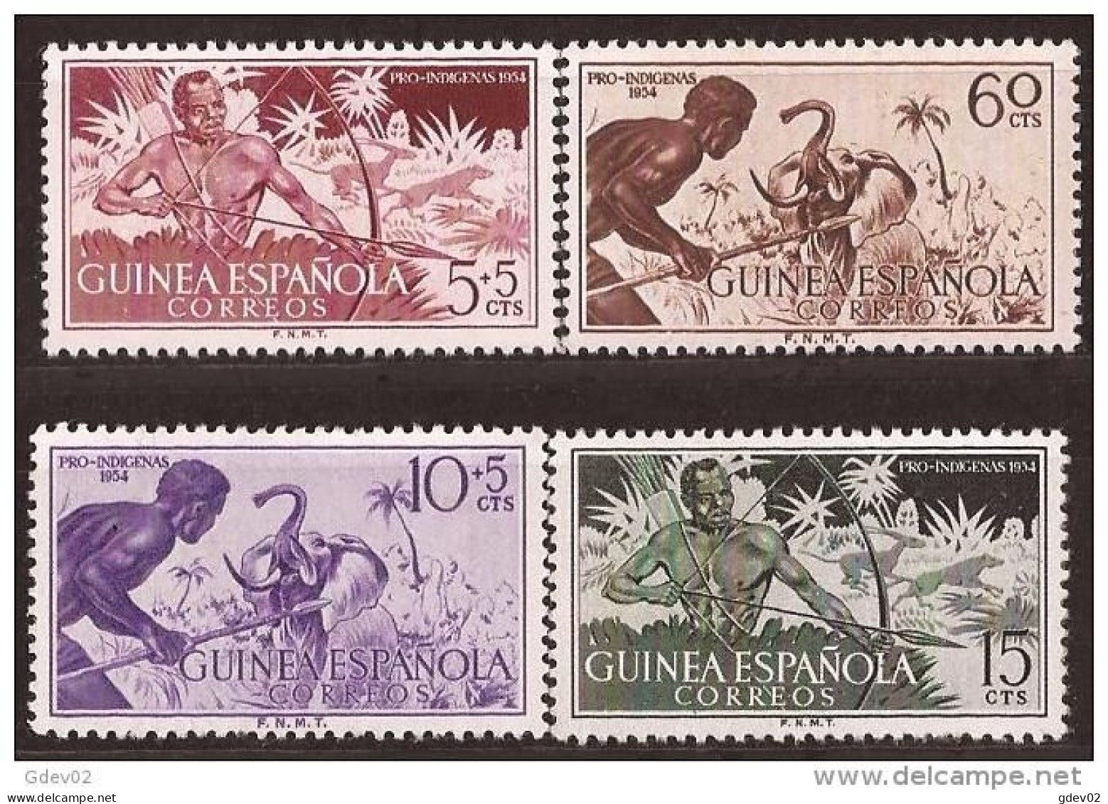 GUI334SCSF-L4169C-TCSC.Guinea Guinee GUINEA ESPAÑOLA  PRO INDIGENAS,CAZADORES 1954.( Ed 334/37**) Sin Charnela LUJO - Autres - Afrique