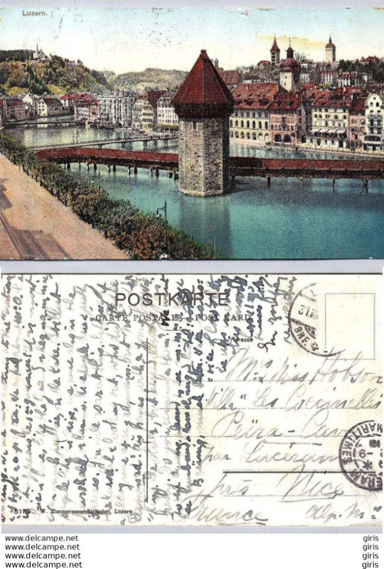 Suisse - LU Lucerne - Luzern - Kapellbrücke, Wasserturm Mit Pilatus - Luzern