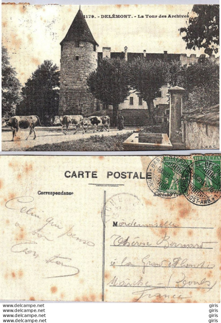 Suisse - JU Jura - Delémont - La Tour Des Archives - Carte Tachée - Delémont