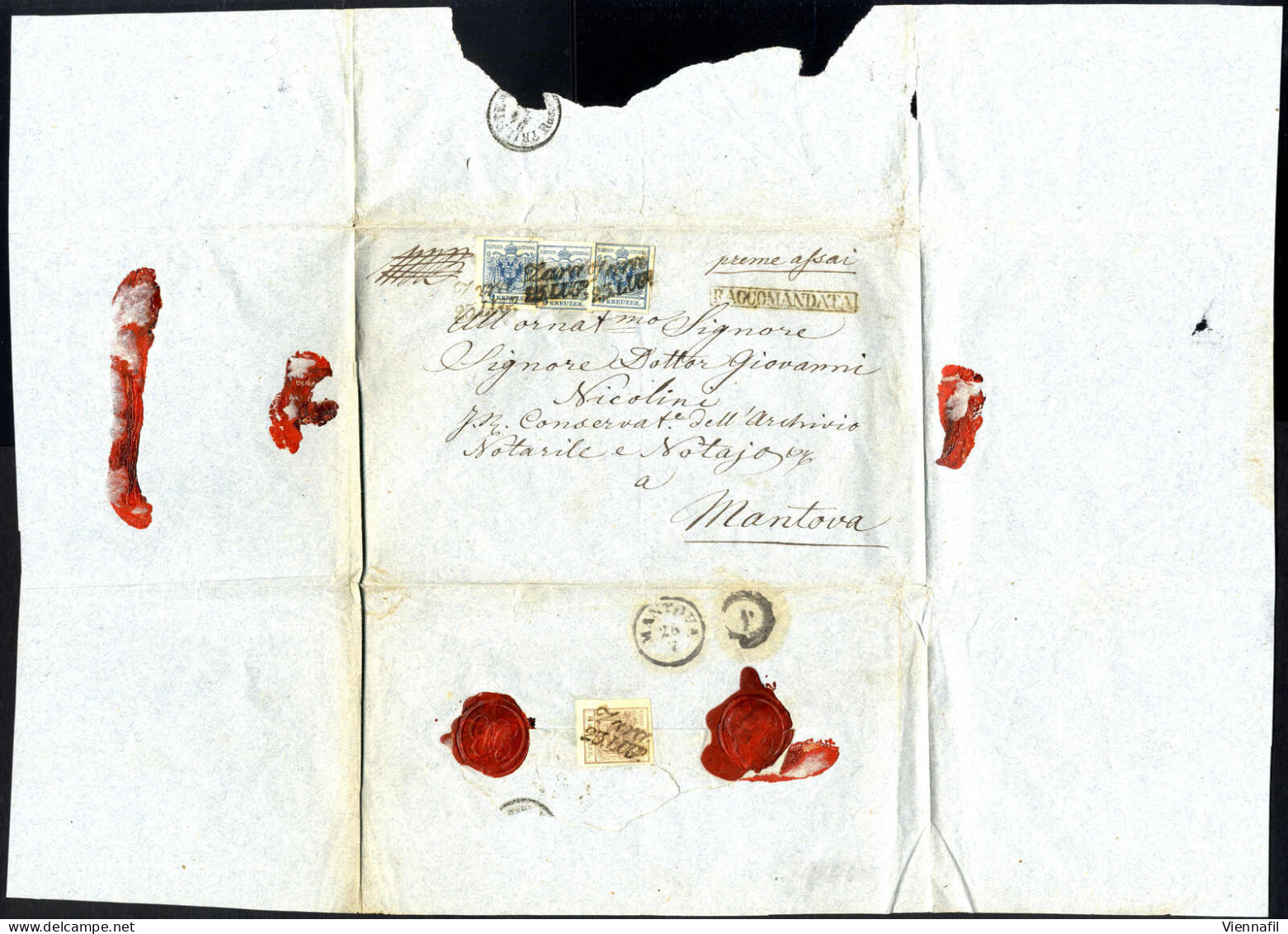 Cover 1854, Eingeschriebener Brief Von Zara Am 23.7. Nach Mantova (Lombardo-Veneto) Frankiert Mit Drei 9 Kr. Blau Und Rü - Andere & Zonder Classificatie