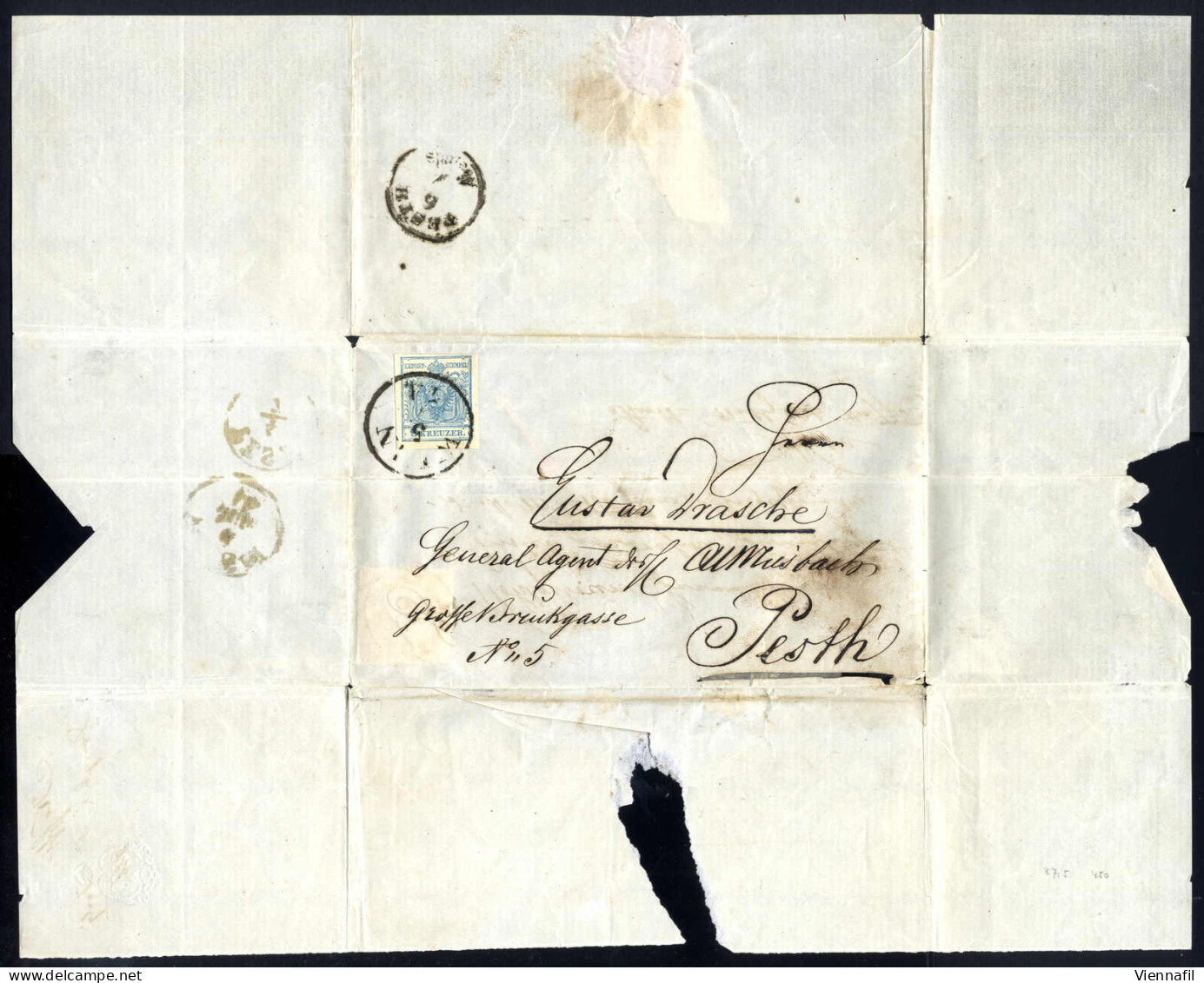 Cover 1856, Brief Von Borogh Am 3.7. Nach Wien Frankiert Mit 9 Kr. Blau Dort Gewendet Und Am 5.7. Mit 9 Kr. Blau Weiterg - Other & Unclassified