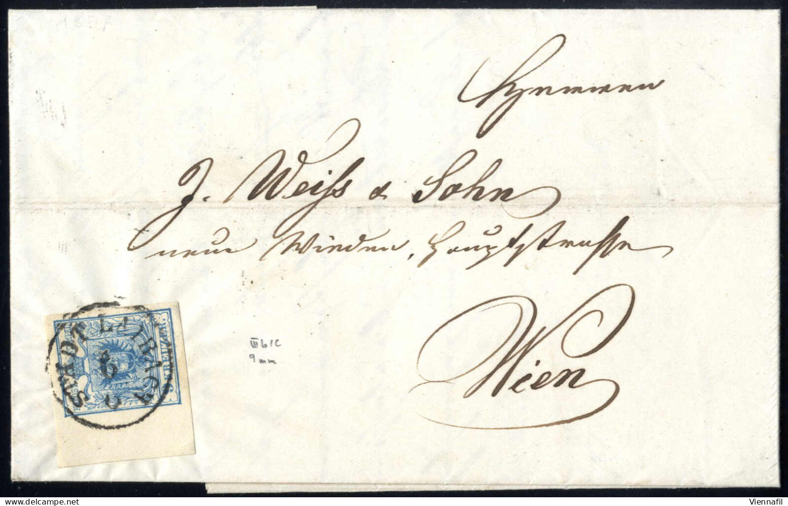 Cover 1857, Brief Von Stadt Laibach Vom 6.6. Nach Wien Frankiert Mit 9 Kr. Blau Type III Handpapier, Linker Rand 9 Mm, A - Andere & Zonder Classificatie