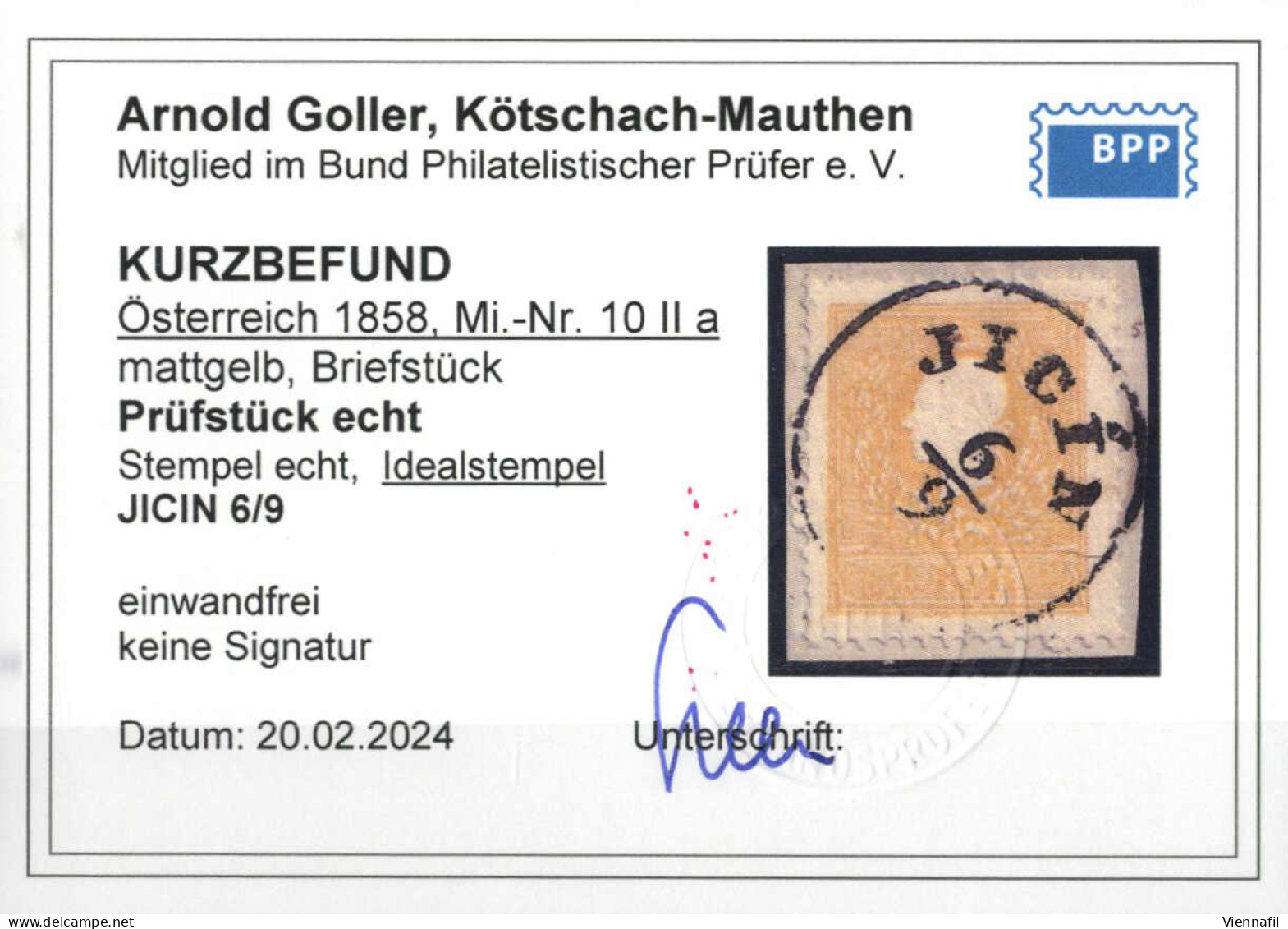 Piece 1858, 2 Kreuzer Gelb In Type II, Briefstück Jicin 6.9., Pracht, Befund Goller, ANK 10 II / 90,- - Other & Unclassified