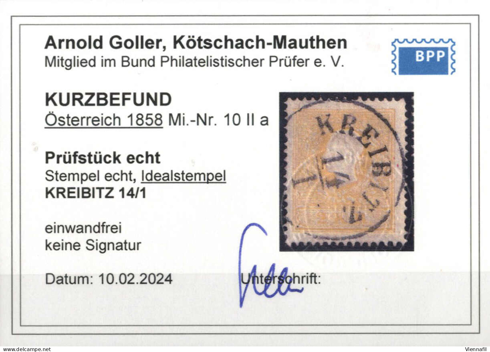 O 1858, 2 Kreuzer Gelb In Type II, Gestempelt Kreibitz 14.1., Pracht, Befund Goller, ANK 10 II / 70,- - Other & Unclassified