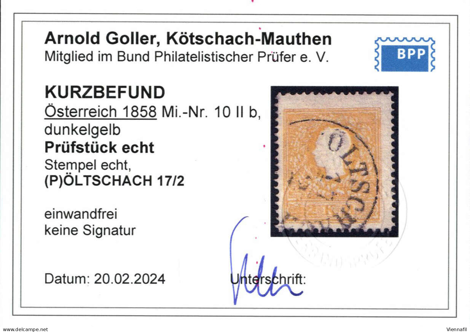 O 1859, 2 Kr. Dunkelgelb Type II, Sehr Gut Gezähnt Und Klar Gestempelt "PÖLTSCHACH, 17/2", Einwandfrei Erhalten, Befund  - Andere & Zonder Classificatie