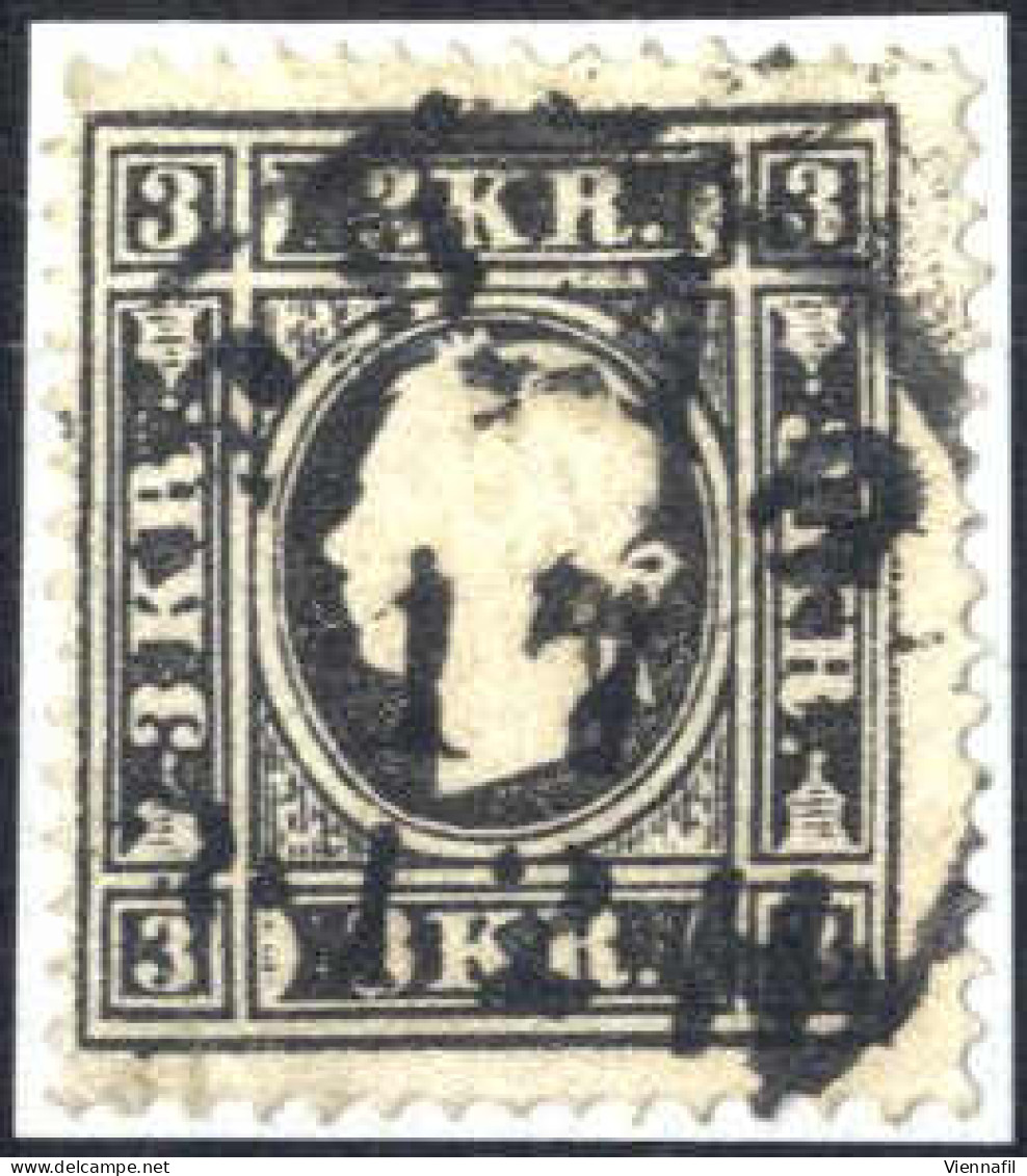 O 1858, 3 Kr. Schwarz In Type II, Gestempelt "Prag BH. 17/12", Mi. 11 II - Autres & Non Classés