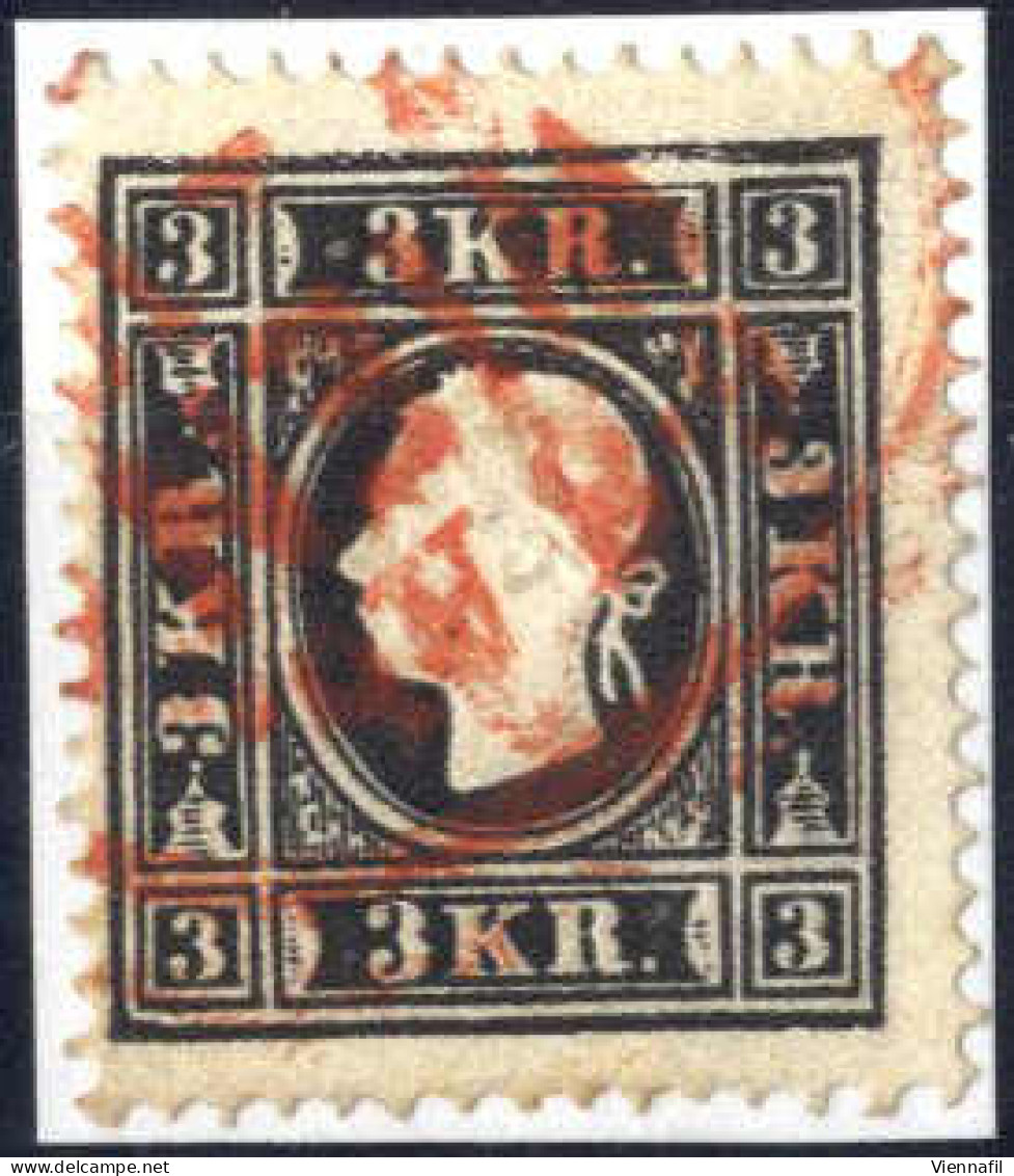 O 1858, 3 Kr. Schwarz In Type II, Rot Gestempelt, Mi. 11 II - Andere & Zonder Classificatie