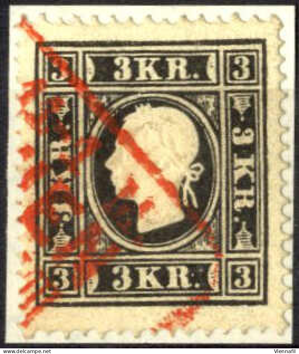 O 1858, 3 Kr. Schwarz In Type II, Rot Gestempelt, Mi. 11 II - Sonstige & Ohne Zuordnung