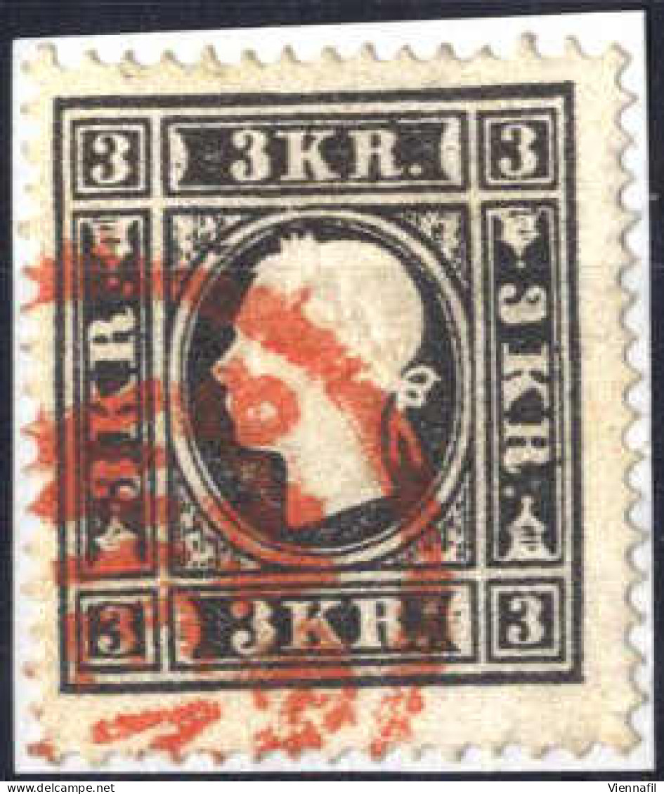 O 1858, 3 Kr. Schwarz In Type II, Rot Gestempelt, Mi. 11 II - Sonstige & Ohne Zuordnung