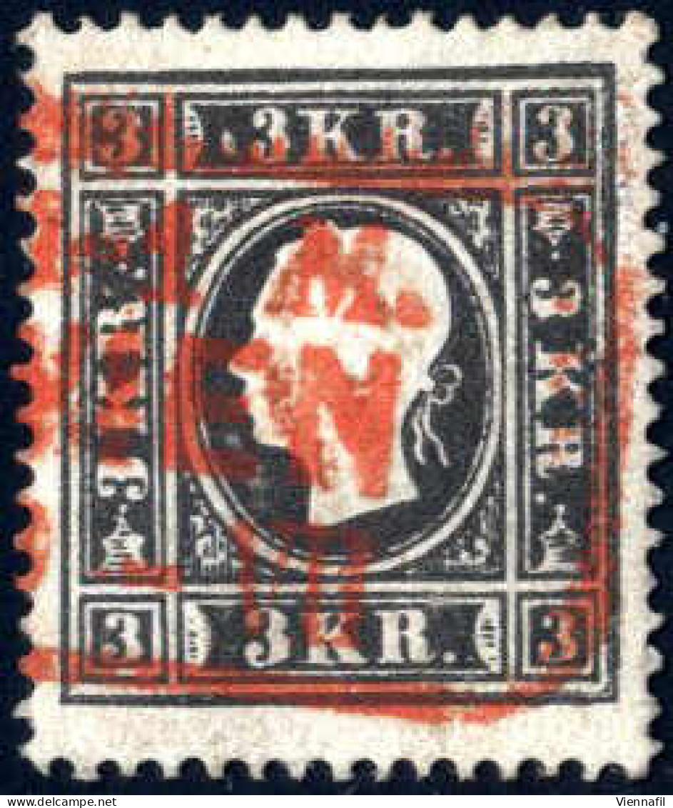 O 1858, 3 Kr. Schwarz Type I A, Vollzähnig Und Gut Zentriert, Mit Einem Klaren Rotstempel "11 - 1.M. WIEN ...VII" Entwer - Autres & Non Classés