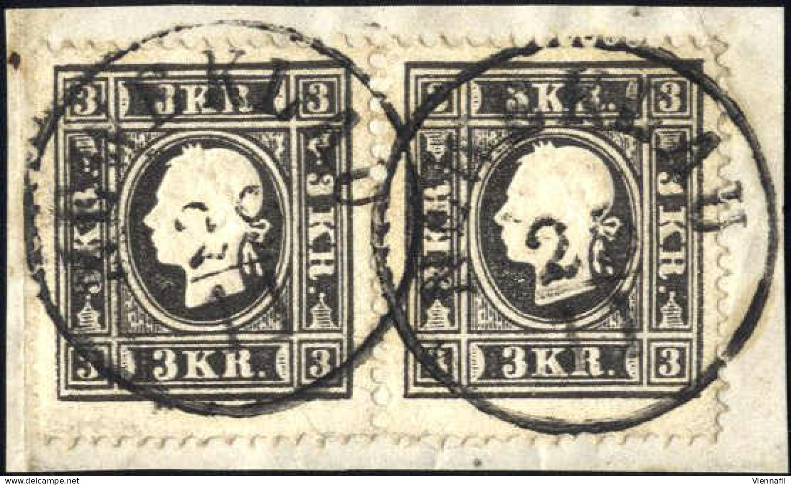 Piece/pair 1859, Briefstück Frankiert Mit Waagrechtem Paar 3 Kr. Schwarz Type II, Mit Abstempelung "Neweklau 29/11", Je  - Sonstige & Ohne Zuordnung