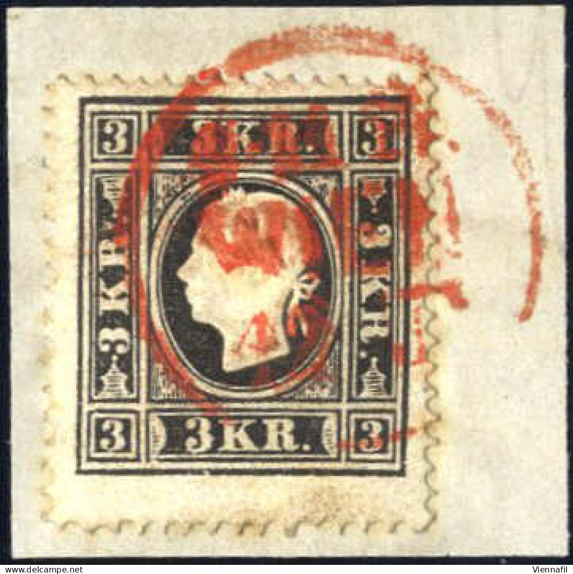 Piece 1859, Briefstück Mit 3 Kr. Schwarz Type II, Mit Roter Abstempelung "Wien", ANK 11 II - Autres & Non Classés