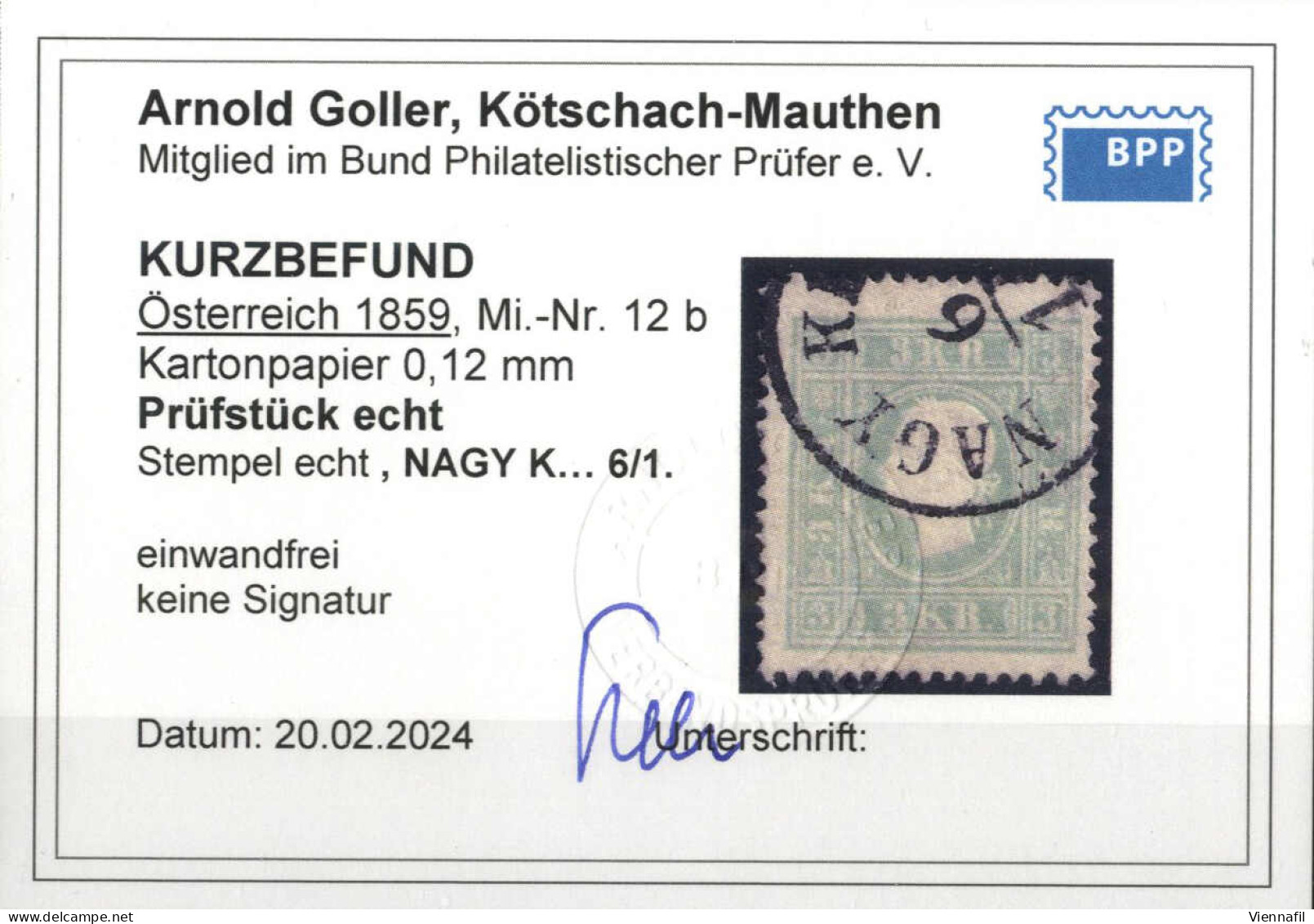 O 1858, 3 Kreuzer Bläulichgrün In Type II Auf Kartonpapier 0,12mm, Gestempelt, Pracht, Befund Goller, ANK 12 IIb / 290,- - Autres & Non Classés