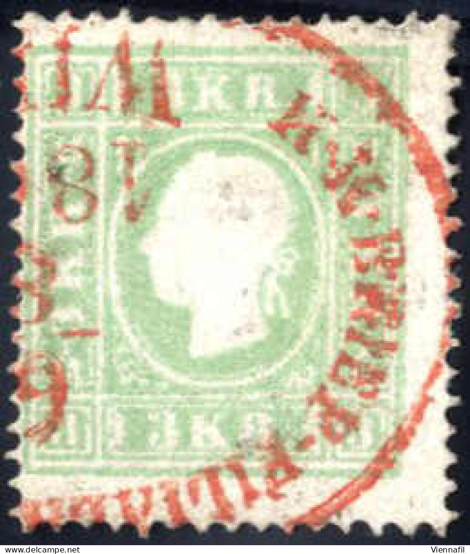 O 1859, 3 Kr. Blaugrün Type II, Mit Roter Abstempelugn, ANK 12b - Andere & Zonder Classificatie