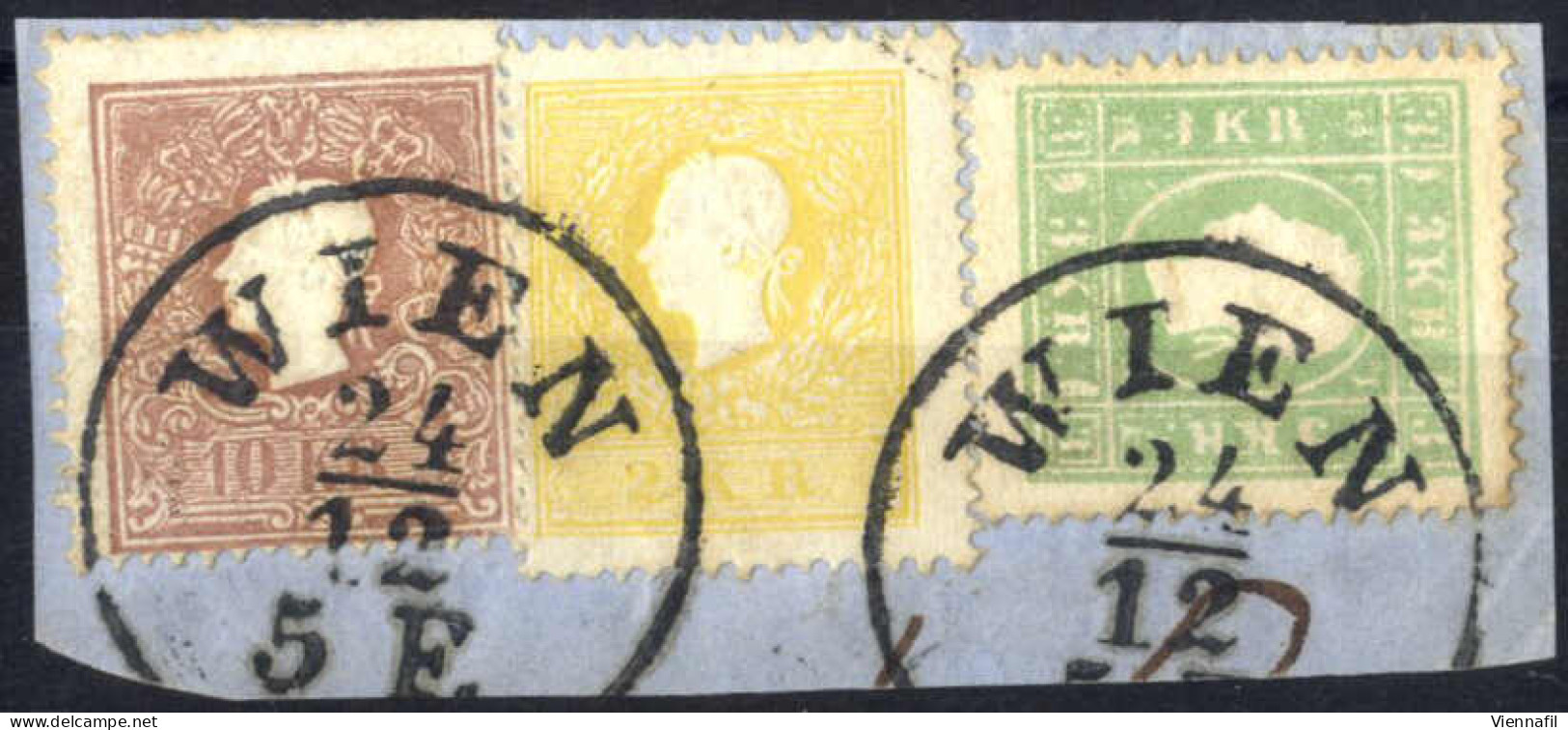 Piece 1859, Briefstück Von Wien Am 24.12. Frankiert Mit 2 Kr. Gelb Und 3 Kr. Grün Und 10 Kr. Braun (oben Einige Kurze Zä - Autres & Non Classés