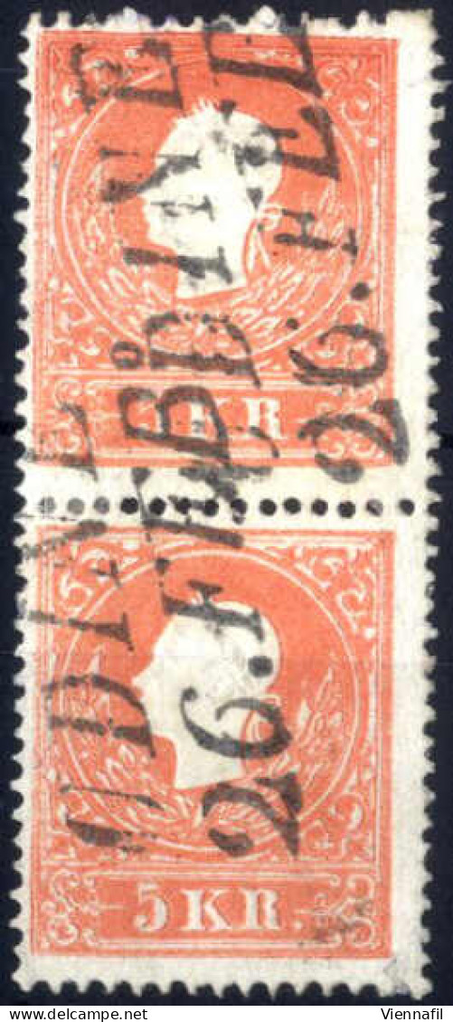 O/pair 1858, 5 Kr. Rot Type II Im Senkrechten Paar, Gestempelt "Udine 26.2", Kreuzer In LV Verwendet, Mi. 13 - Autres & Non Classés