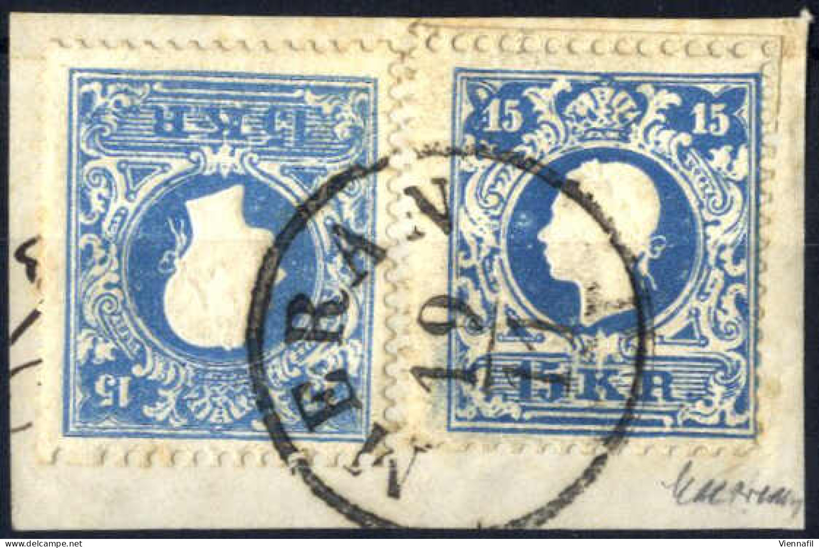 Piece 1858, 15 Kr. Blau In Type I Auf Briefstück, Zwei Werte In Zwei Farbnuancen, Gestempelt "Meran 19.11", Mi. 15 I - Other & Unclassified