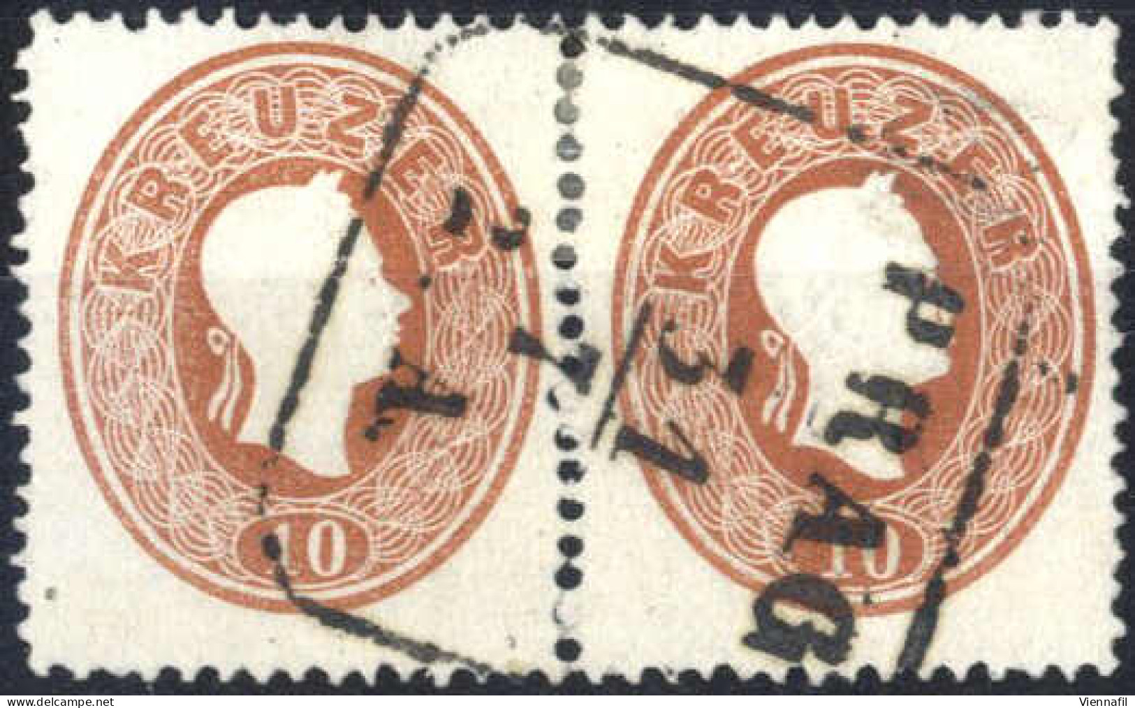 O/pair 1860, Paar 10 Kr. Braun Gez. 14 Mit 19 Zähnen Hoch, ANK 21 - Other & Unclassified