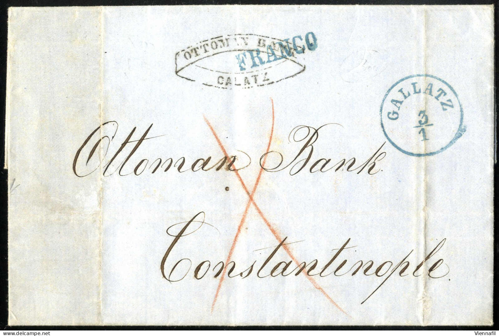 Cover 1863, Brief Von Galatz Am 3.1. Nach Constantinopel, Francostempel (RL), Rückseitig Porto Vermerkt 35 (Kr.) - Levante-Marken