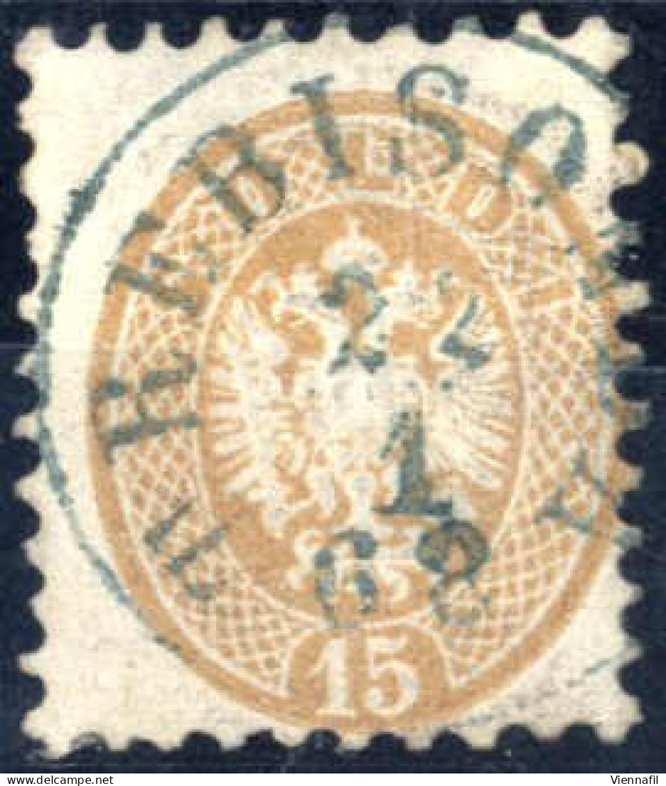 O 1863, TREBISO(NDA) 22/1/68, Blauer Einkreisstempel Auf 15 Soldi, Befund Goller, Kat. Nr. V23 - Levante-Marken