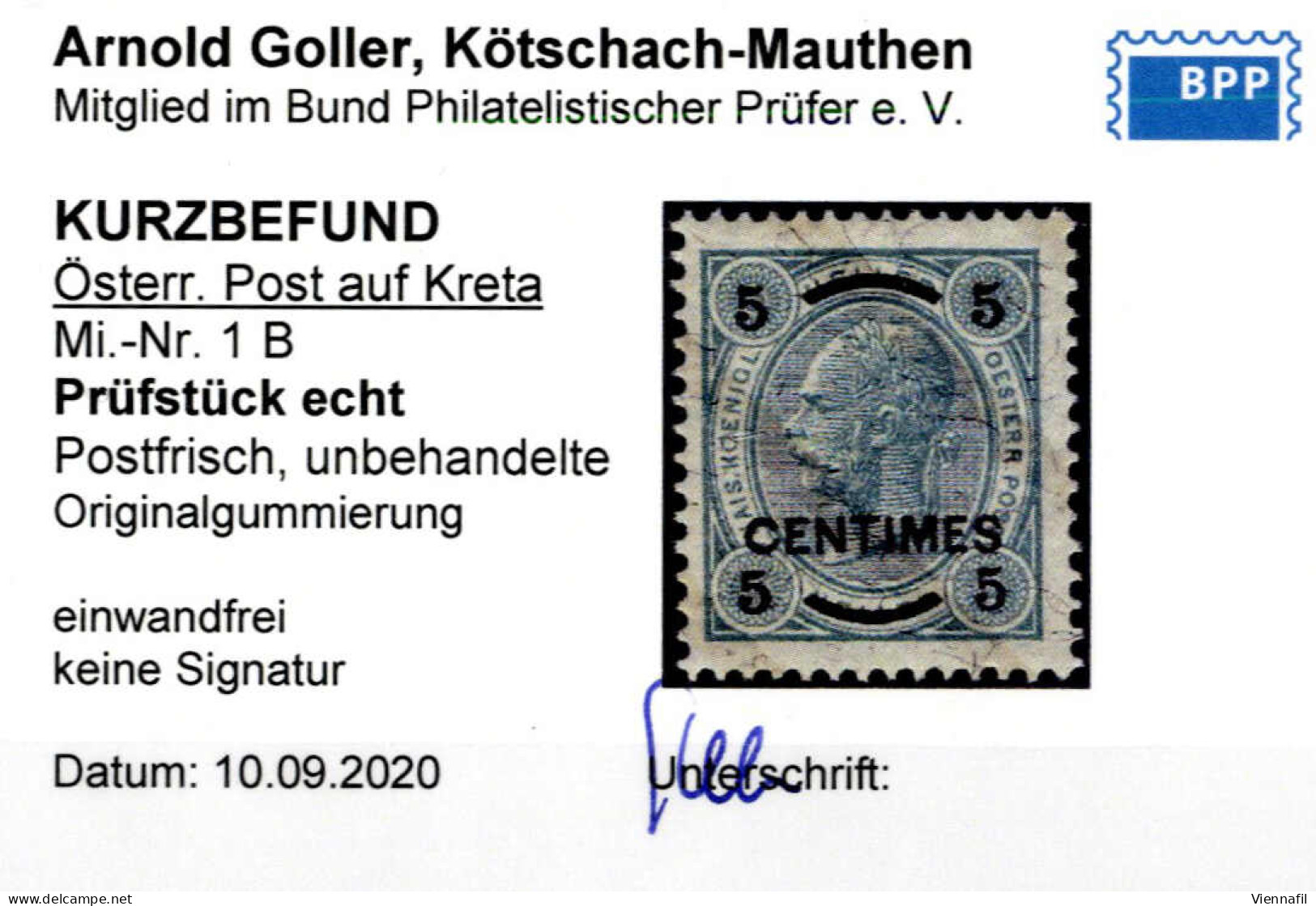 ** 1903, 5 Cent. Auf 5 H. Blaugrün In Der Seltenen Zähnung 13:12 1/2, Postfrisch, Befund Goller, Mi. 1B / ANK 1 B / 250€ - Levante-Marken